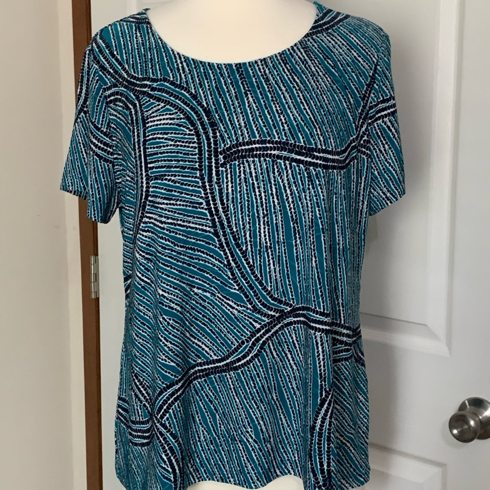 Croft & Barrow Teal, Black & White Short Sleeve Top
